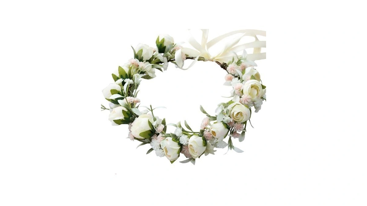 Llinfflr Rose Flower Headband Women Floral Crown Headpiece Halo Beige