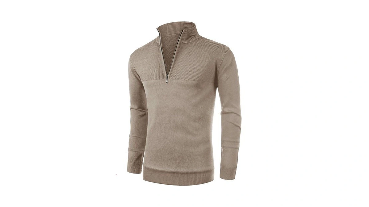 Nitagut Mens Slim Fit Zip Up Mock Neck Polo Sweater