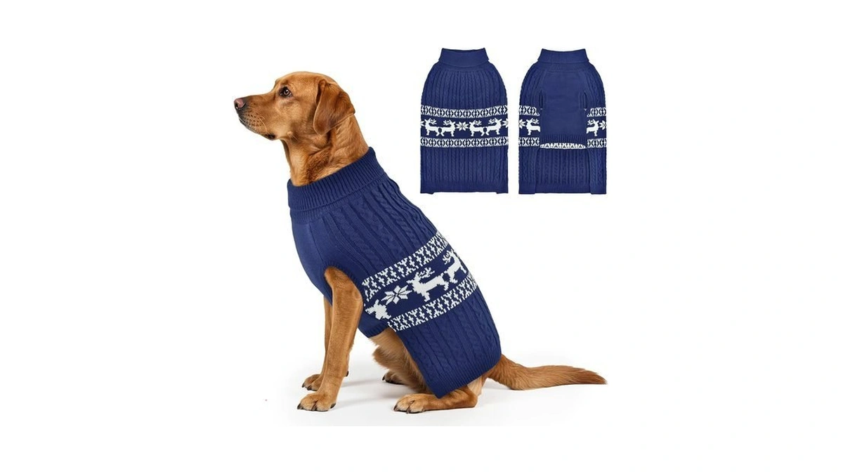 Vehomy Christmas Dog Turtleneck Sweater Christmas Pet Cable-knit Sweater With