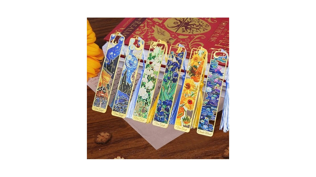Kinsound Metal Bookmarks With Tassel, Golden Van Gogh Monet Oil
