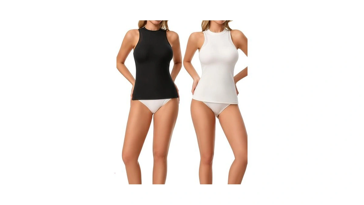 Ranzzran Women’s High Neck Tank Top Light Tummy Control Daily