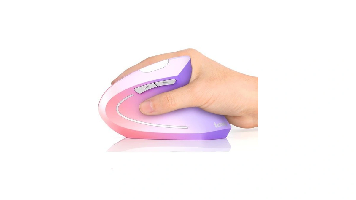 Lekvey Ergonomic Mouse, Vertical Wireless Mouse, Rechargeable, Pink Purple