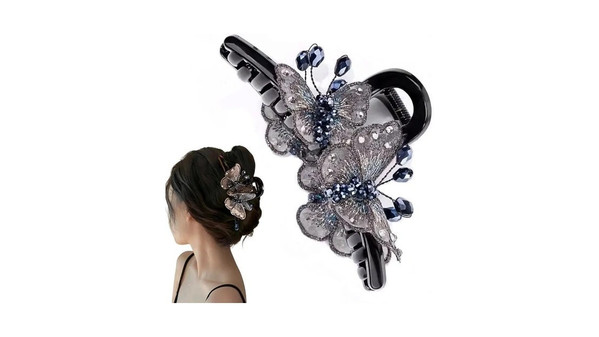 Elegant Lace Butterfly Embroidered Hair Claw Clip-5inch Korean Fashion Hair