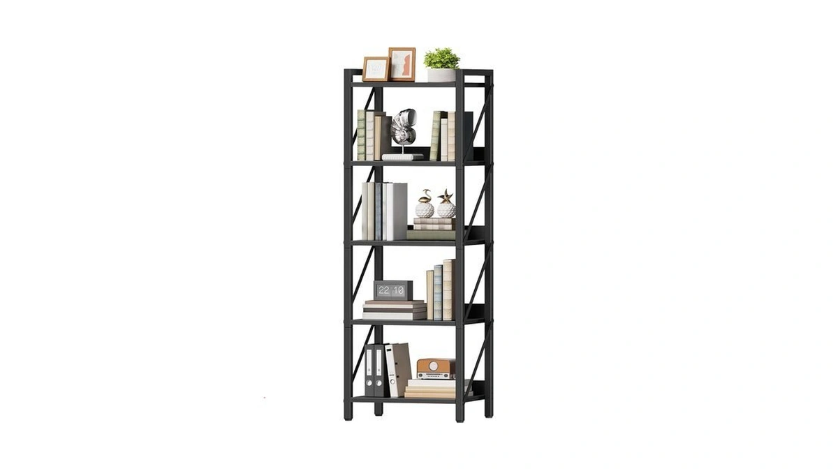 Hoobro Bookshelf, 5-tier Industrial Bookcase, Book Shelf Storage Organizer, Tall