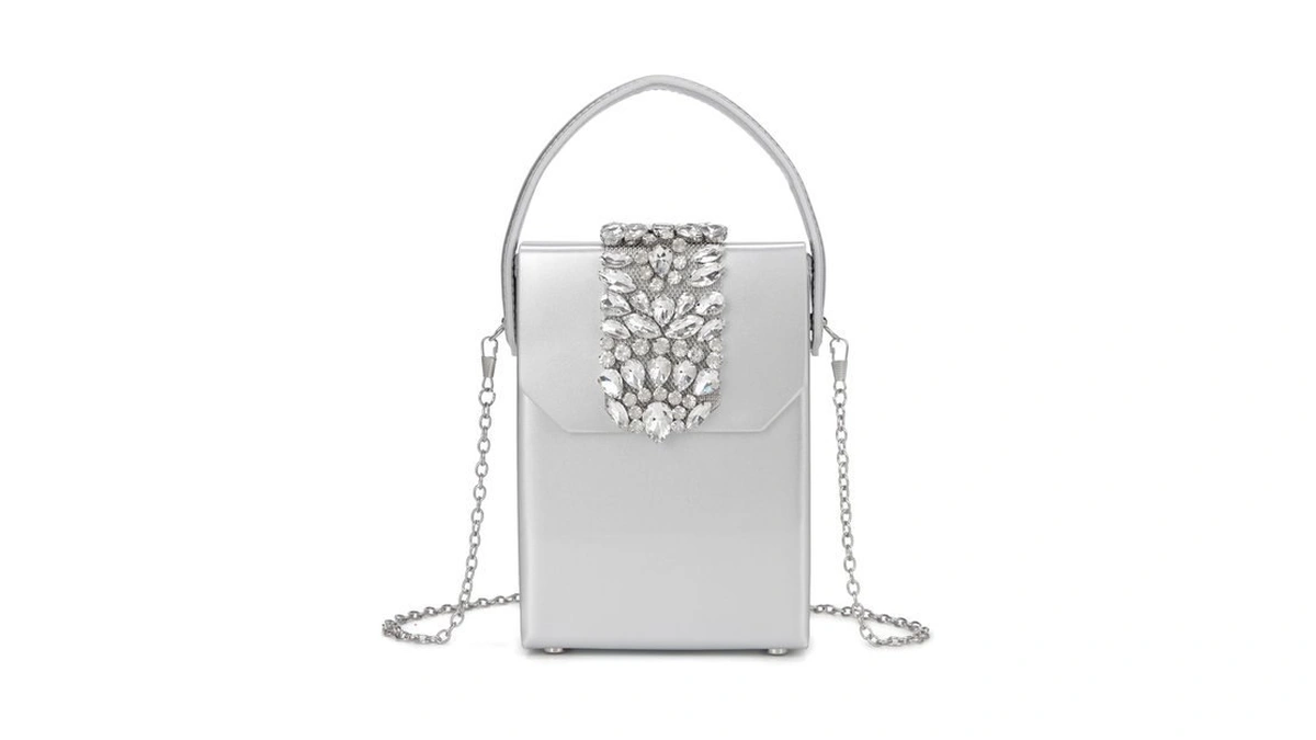 Sweetovo Crystal Box Clutch Purse, Rhinestone Evening Handbag With Chain