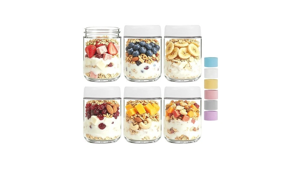 Mason Jars, 16 Oz (6 Pack) Overnight Oats Containers With