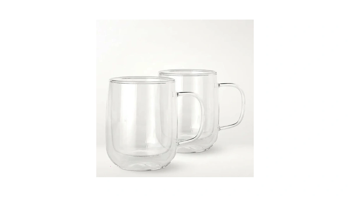 Collective Home 14oz Double Walled Glass Coffee Mugs, Set Of