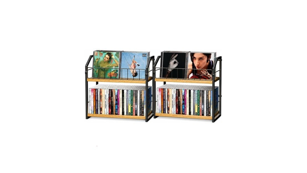 Cd Storage, 2 Tier Cd Holder & Display, 60 Capacity-natural