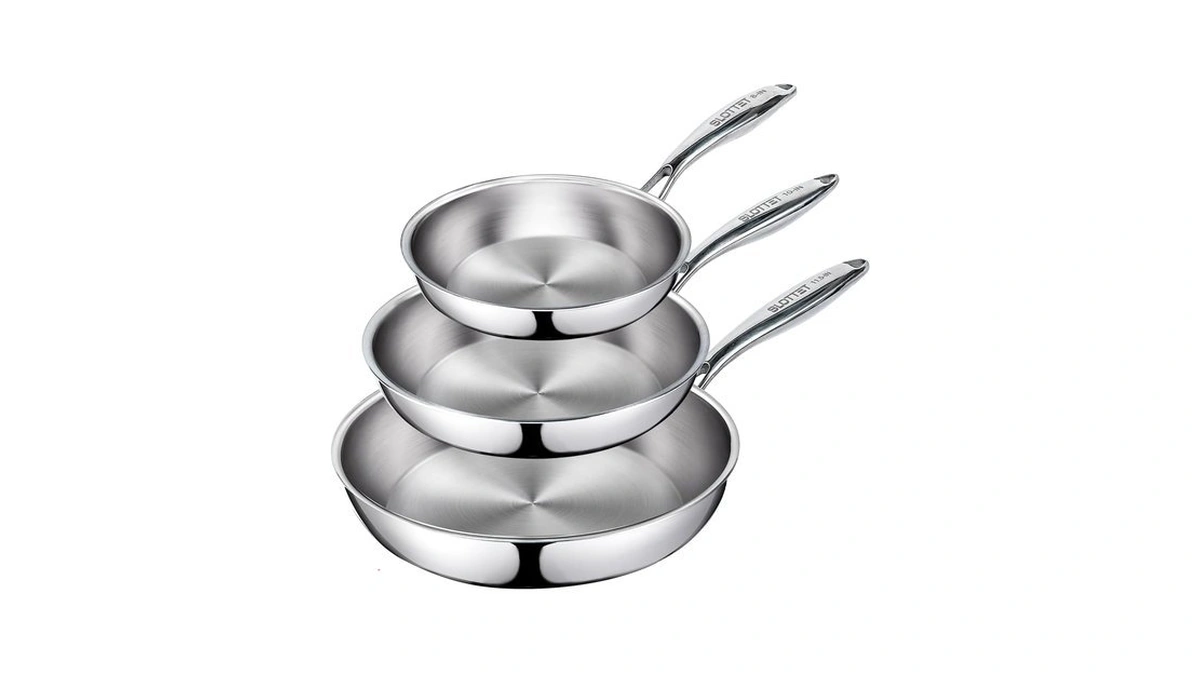 Slottet Frying Pan Set(8+10+11.5inch) Tri-ply Stainless Steel Frying Pan,whole-clad No