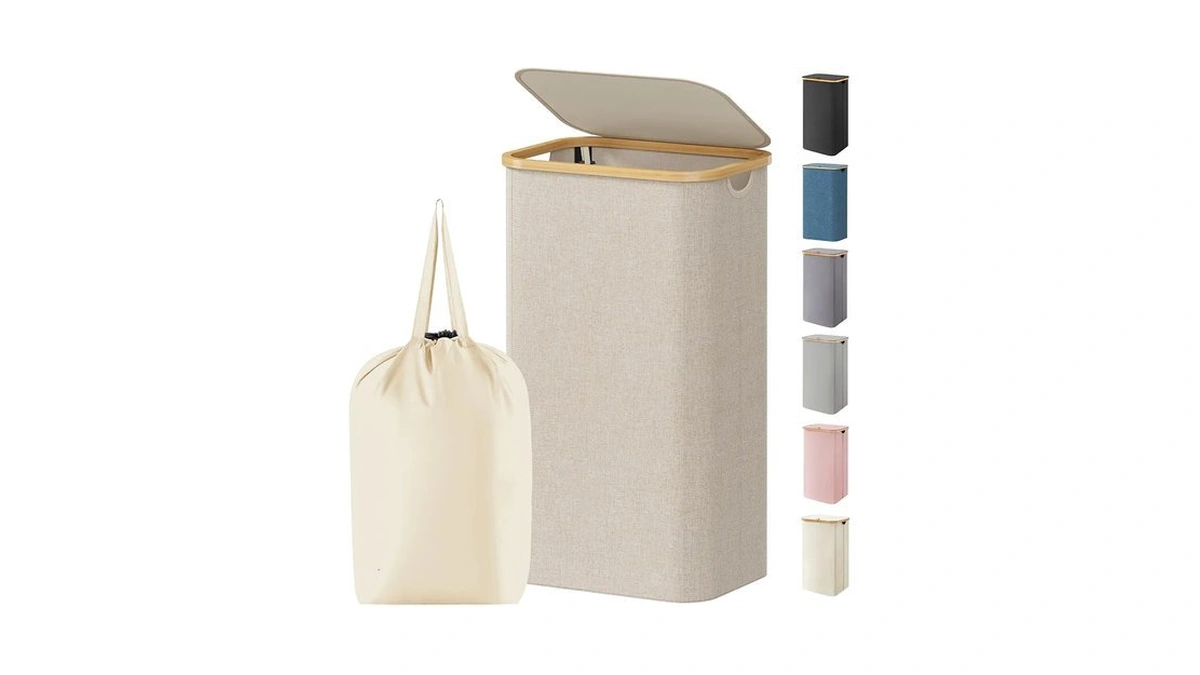 Lifewit 105l Large Laundry Basket With Lid, Removable Bags, Beige