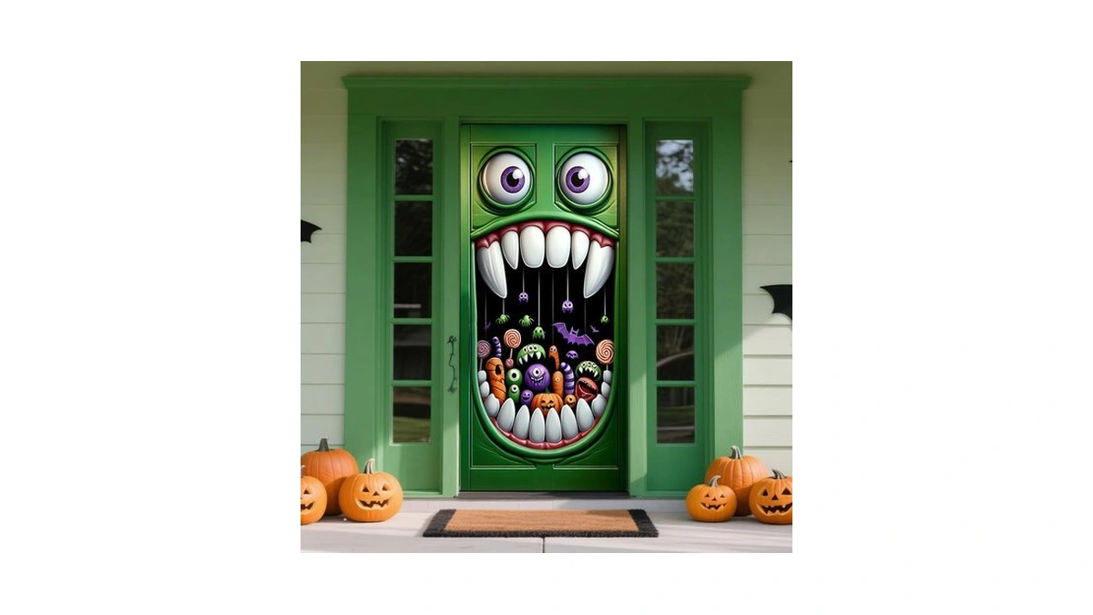 Halloween Decorations Door Cover Banner, Cute Fabric Front Door Wall
