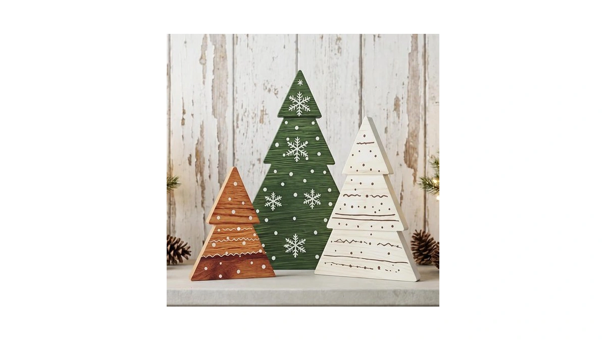 Klyro Christmas Decor, 3pcs Wooden Tabletop Christmas Tree Decorations Sign