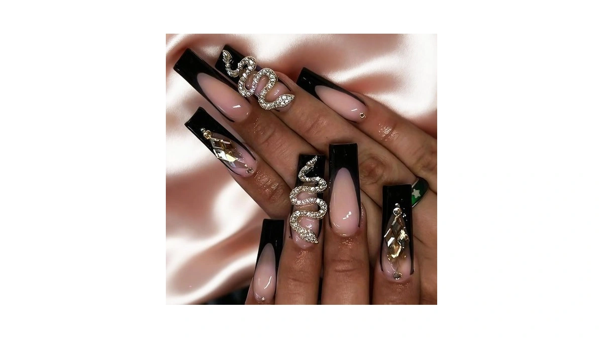 Press On Nails Long Rhinestone Fake Nails Square Bling Glossy