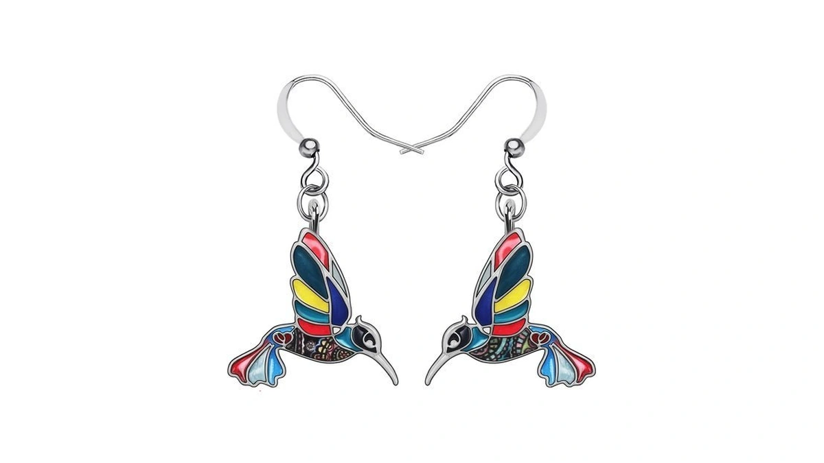 Bonsny Cute Floral Enamel Dangle Hummingbird Earrings For Women Jewelry