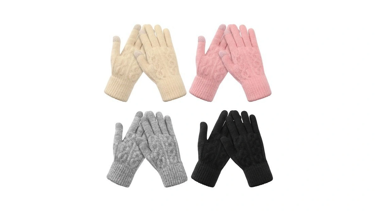 Pleneal 4 Pairs Winter Gloves For Women Knit Warm Lining