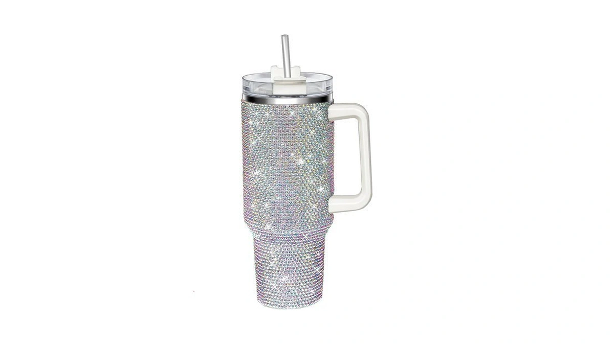 40oz Tumbler With Handle And Straw, Glitter Rhinestones Tumbler Bling