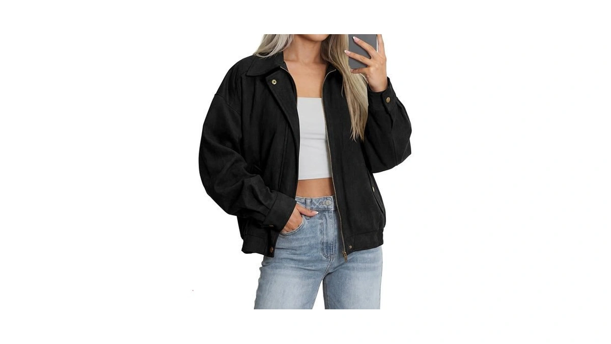 Btfbm Faux Suede Jacket Women Oversized Long Sleeve Leather Bomber