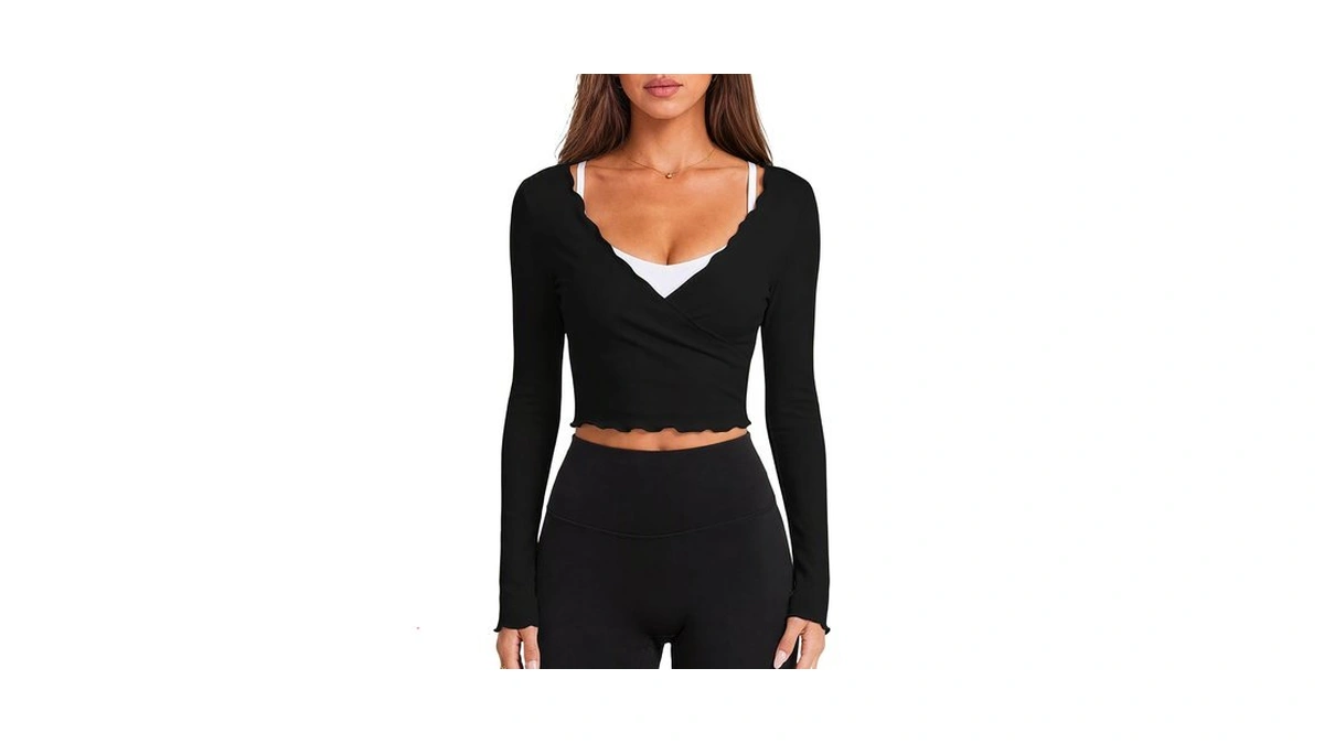 Jekaoyi Wrap Tops For Women Long Sleeve Pilates Ballet Yoga