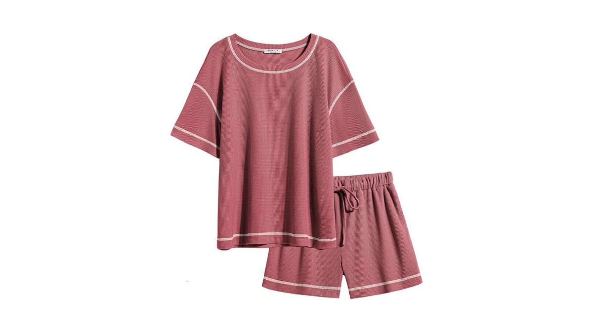 Ekouaer Women's Waffle Knit Two Piece Lounge Set, Soft Matching