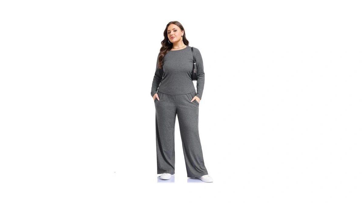 Zerdocean Women's Plus Size 2 Piece Outfits Lounge Sets Long