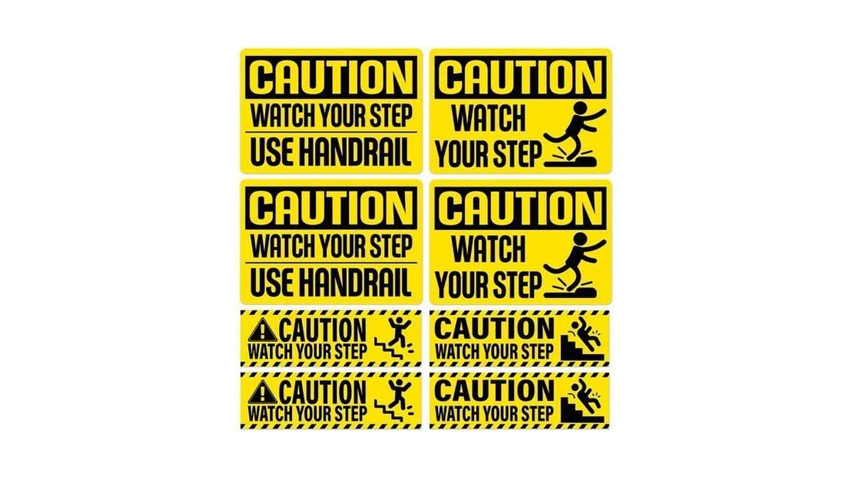 Caution Watch Your Step Warning Signs Stickers Pack 8pcs Durable