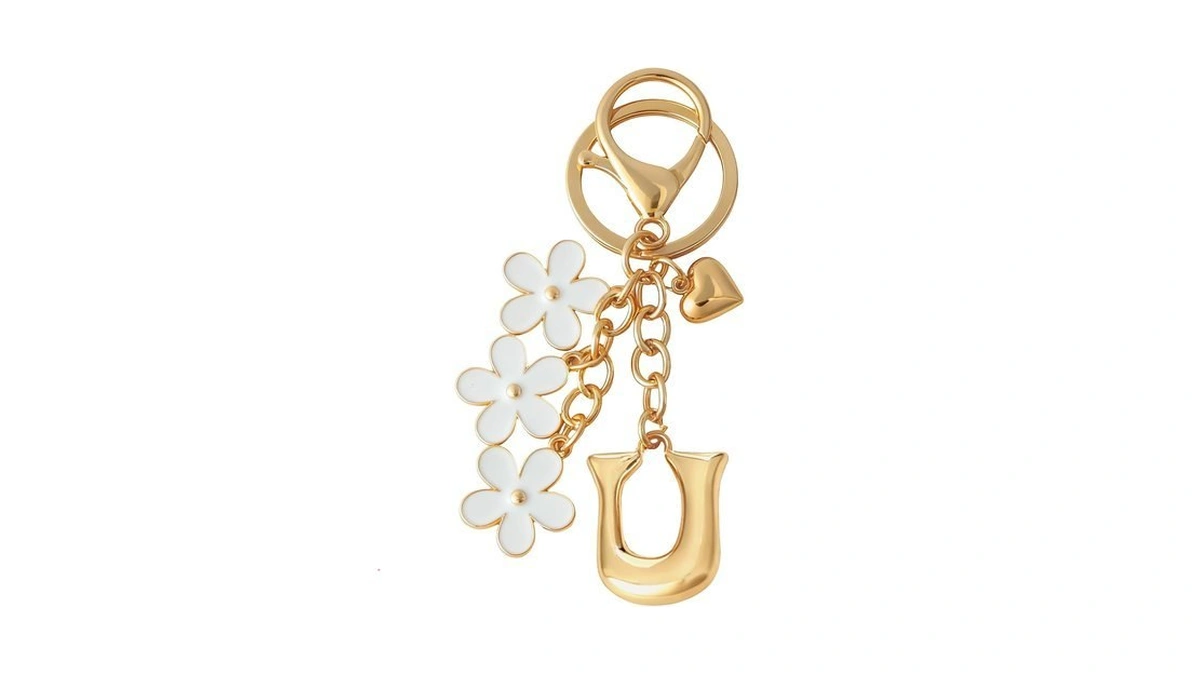 Snycler Bubble Initial Keychain Cute Flower Charms A-z Letter Keychain