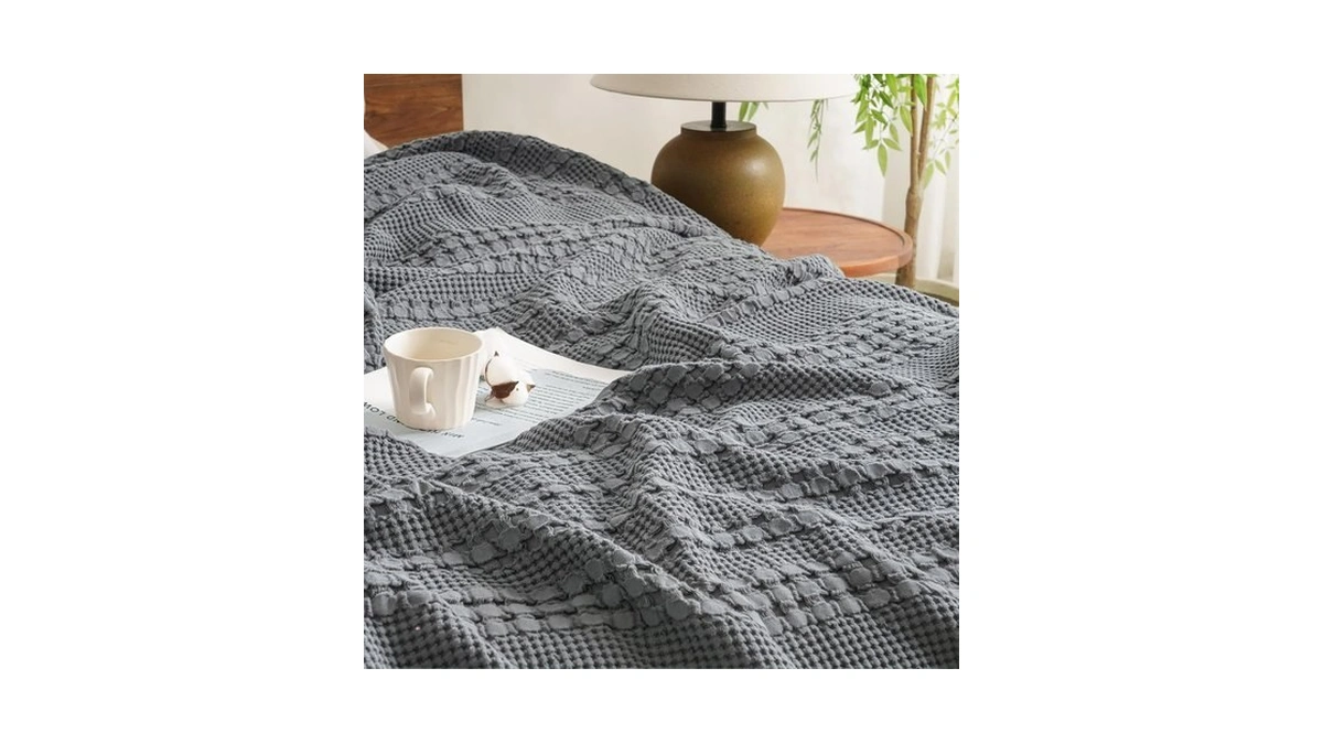 David's Home 100% Cotton Waffle Blanket King Size, Lightweight Breathable