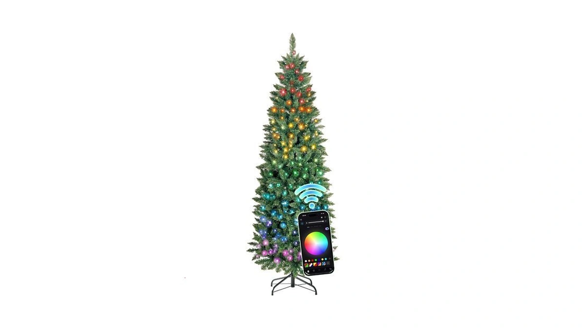 Hollo Star 6 Ft Prelit Pencil Christmas Tree, Rgbw Lights,