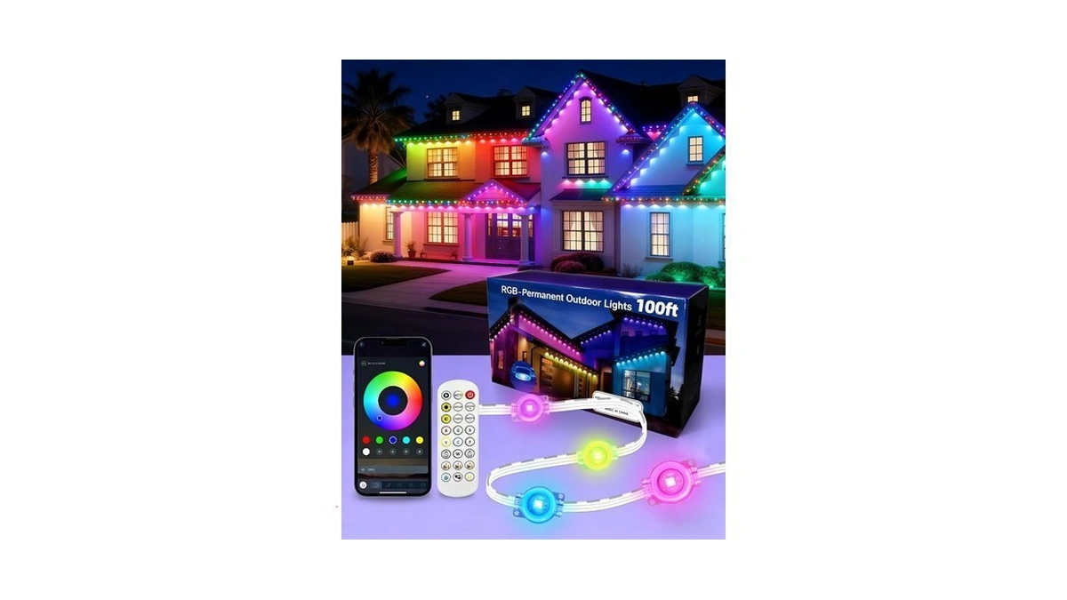 Oneup 100ft Permanent Outdoor Christmas Lights, Rgb Eaves Light With
