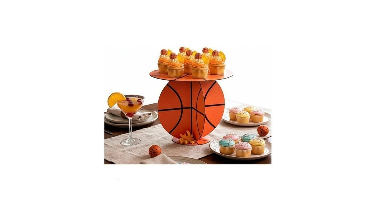 Novabright 11.02 Inch Basketball Party Decoration Wood Basketball Cake Stand