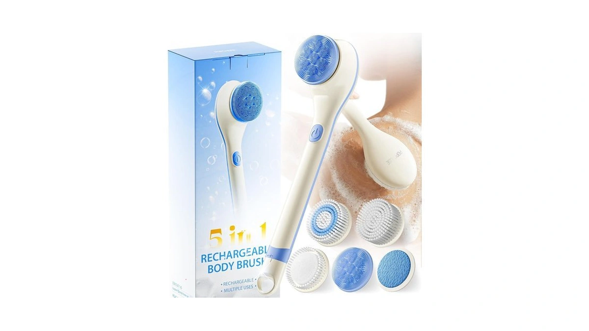 Popchose Electric Body Brush For Shower With 5 Replaceable Brush