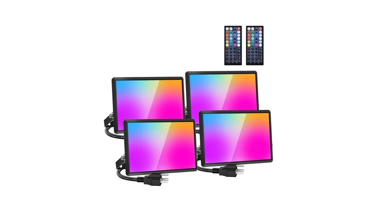 Olafus 4-pack 40w Rgb Flood Lights With Remote, Warm White