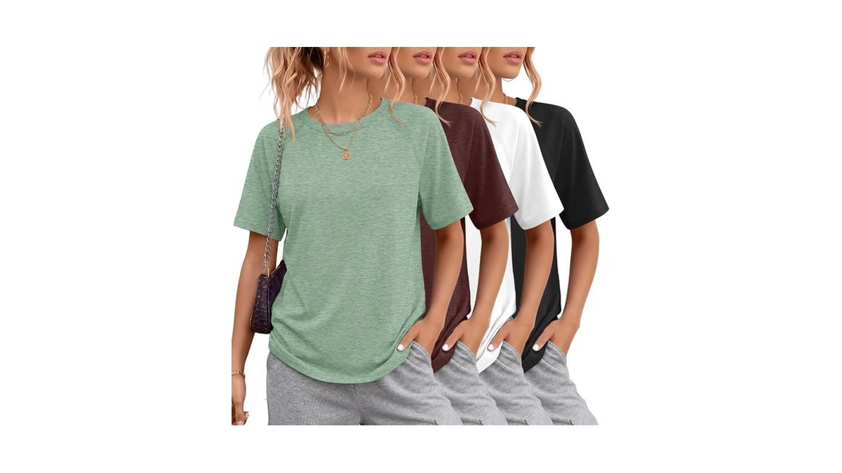 Huukeay 4 Pack Women's Short Sleeve Loose T-shirts, 4-color, X-large