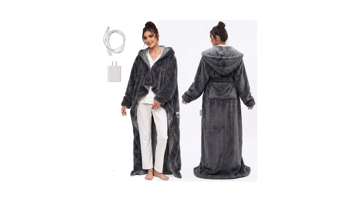 Wearable Heated Blanket With Foot Pockets, Button Belt For Heat