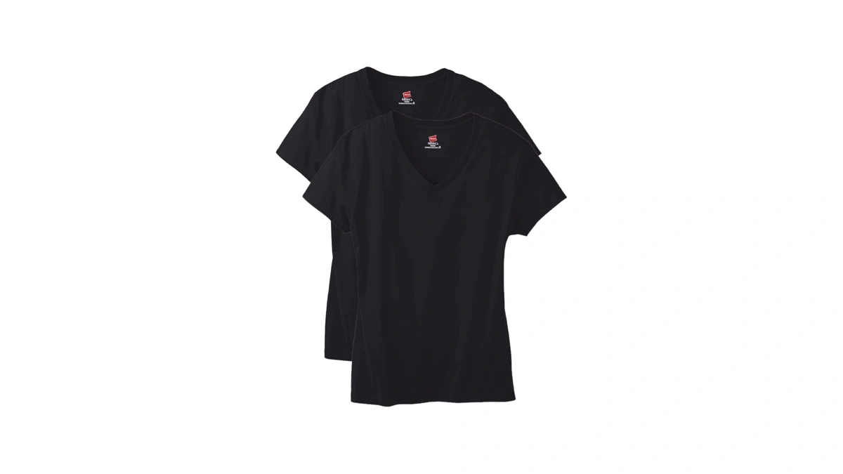 Hanes Womens Short Sleeve V-neck T-shirt T Shirt, Black, Large