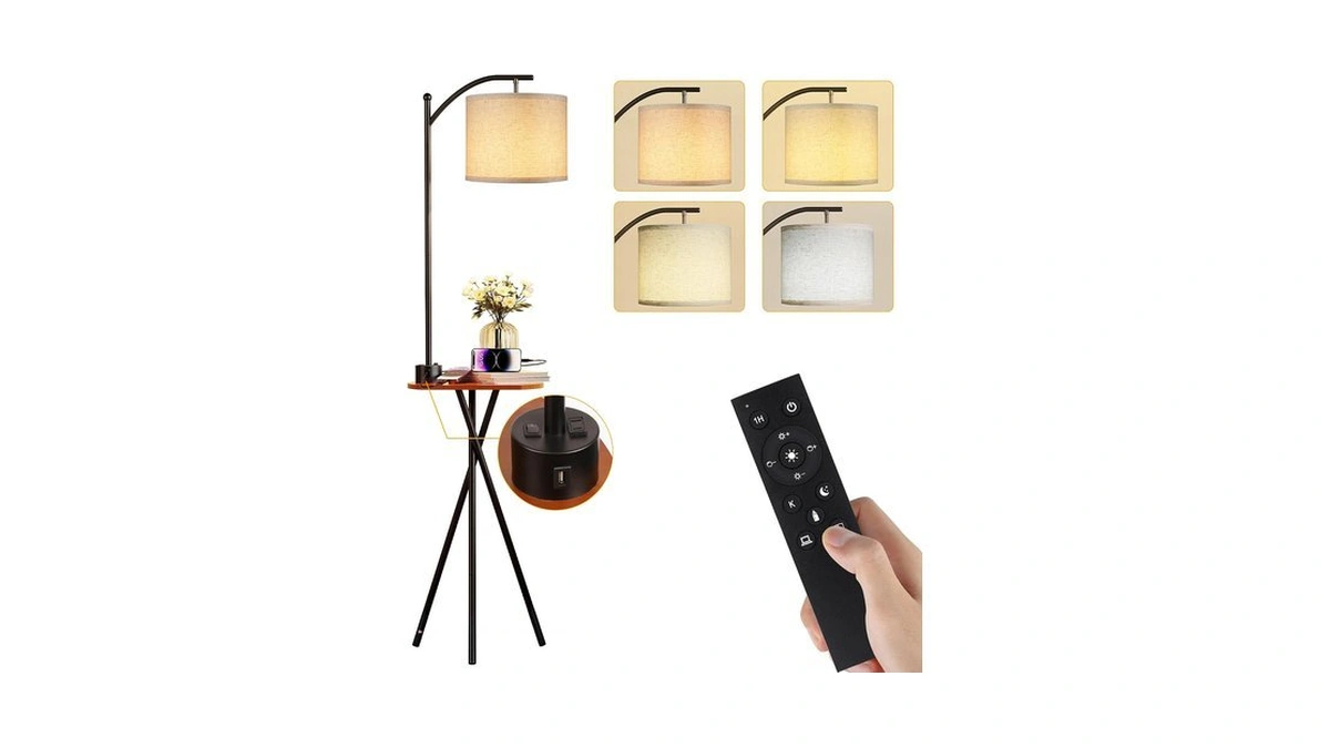 Rottogoon Floor Lamp With Table, End Table Lamp With Remote
