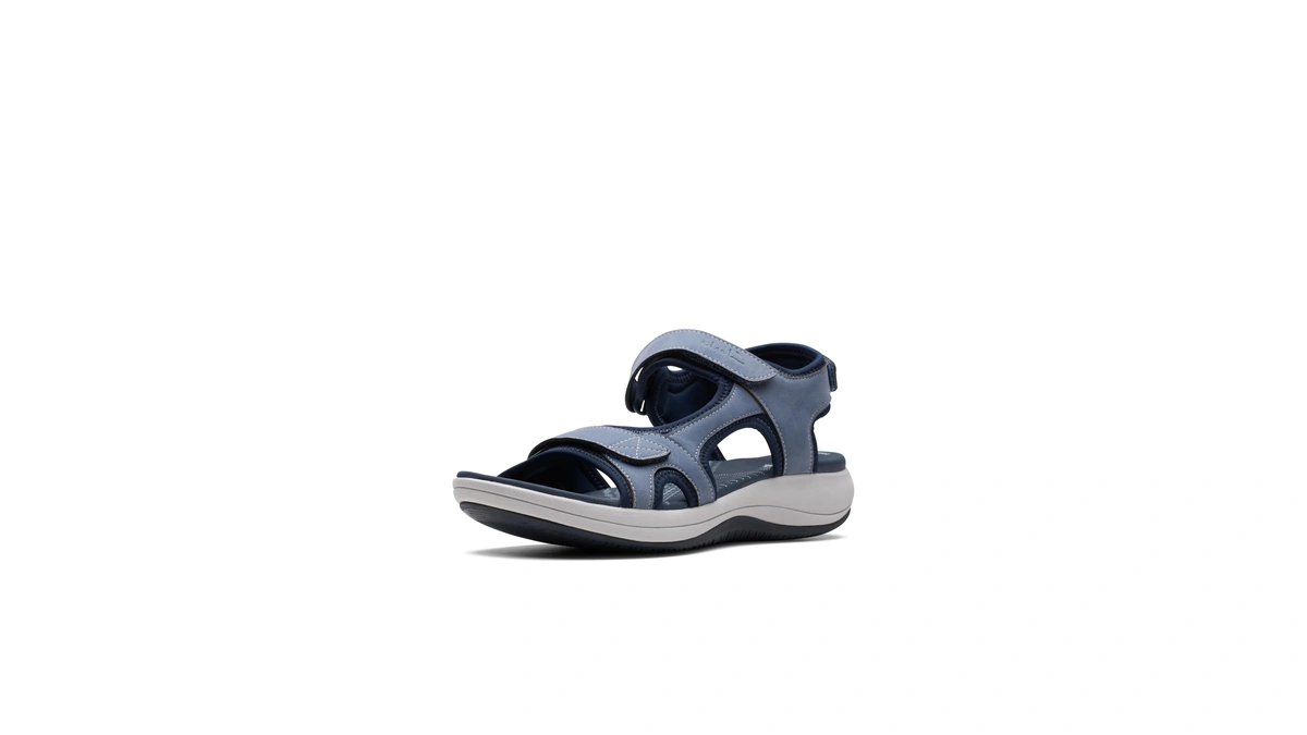 Clarks Women's Mira Bay Flat Sandal, Denim Blue Textile, 9.5