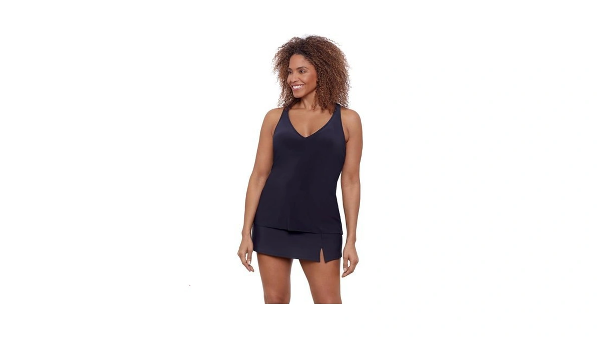 Aqua Green Women's Ladder Trim Racerback Tankini, True Navy, Small