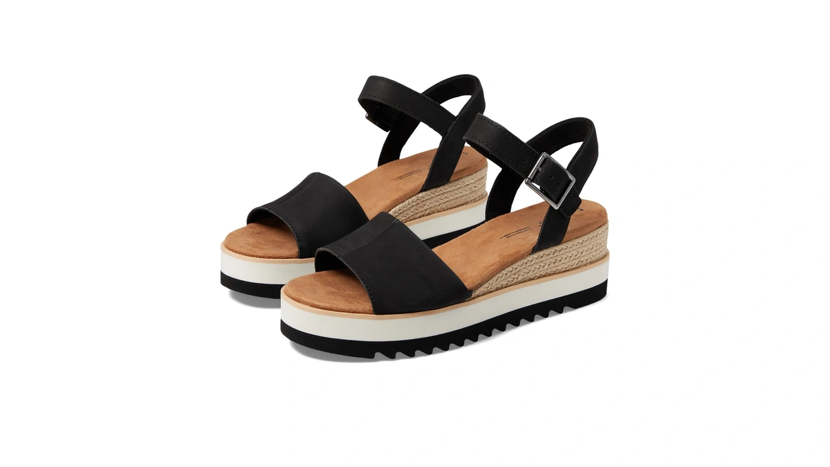 Toms Women's Diana Leather Wedge Sandal, Black, 8.5