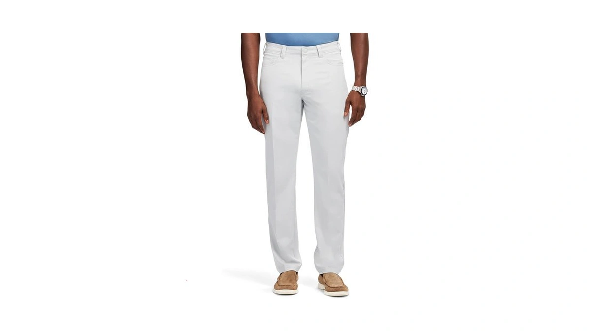 Izod Men's Traveler Non-iron Flat Front Chino Pant, Harbor Mist
