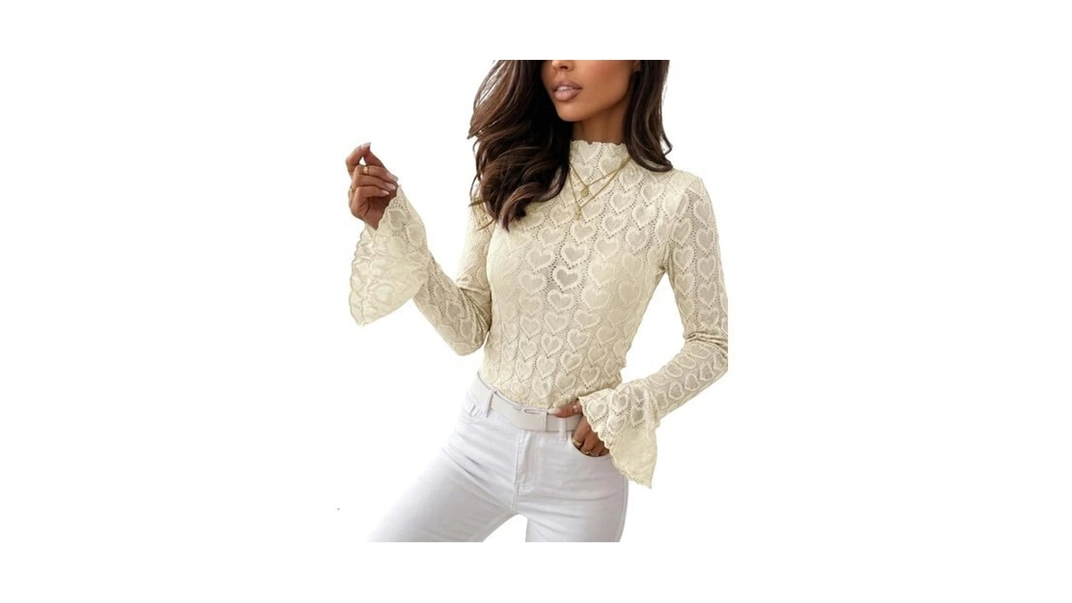 Chicme Blouses For Women Dressy Casual Mock Neck Bell Sleeve