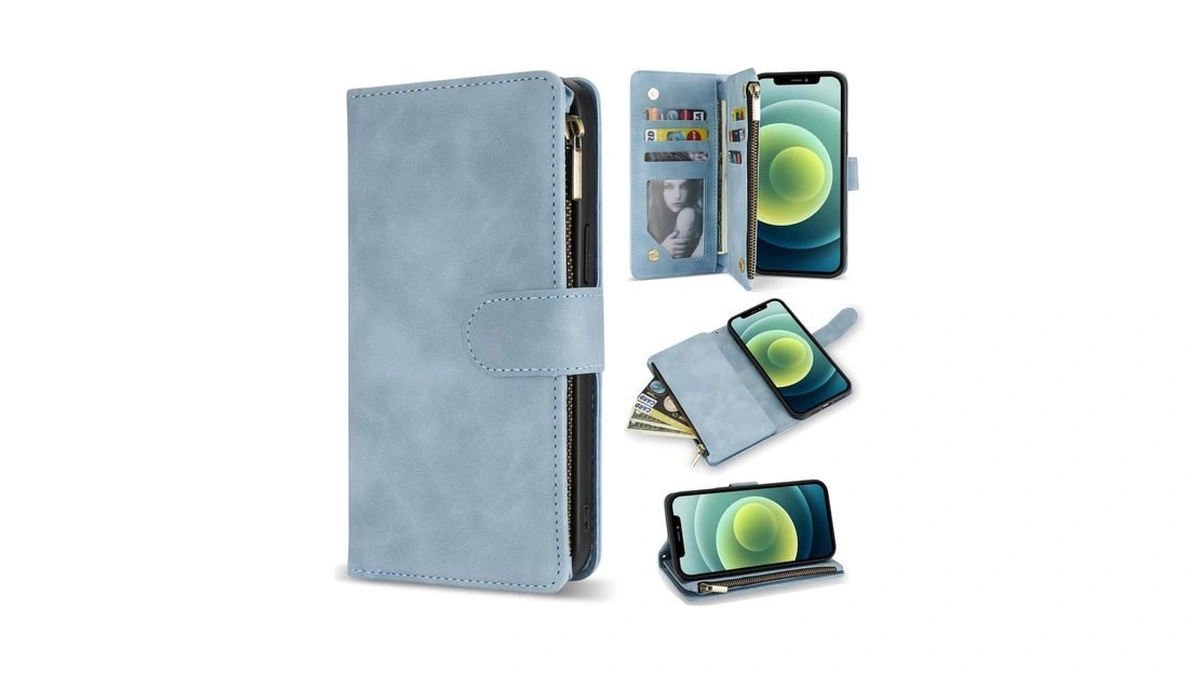 Zzxx For Iphone 12 Mini Wallet Case Zipper Pocket 5.4