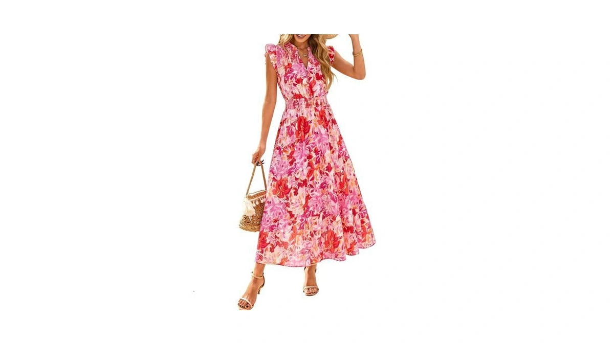 Simplee Womens Summer Floral Maxi Dress Elegant Boho Casual Beach