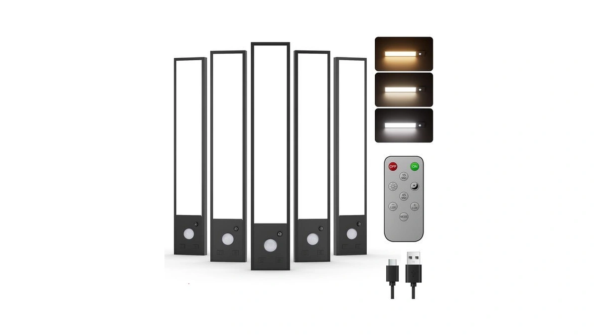Ruyi Under Cabinet Lighting 5‑pack, Motion Sensor Light Indoor-2400mah
