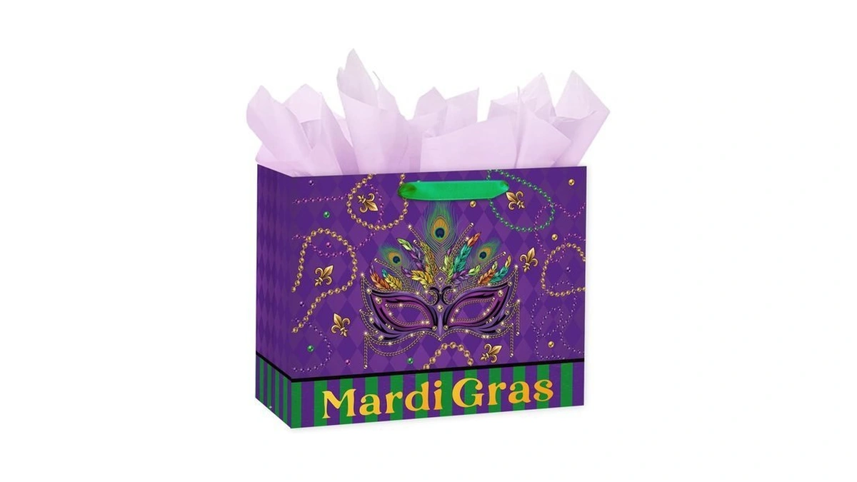 Loveinside Mardi Gras Gift Bag, Purple, Green & Gold Masquerade