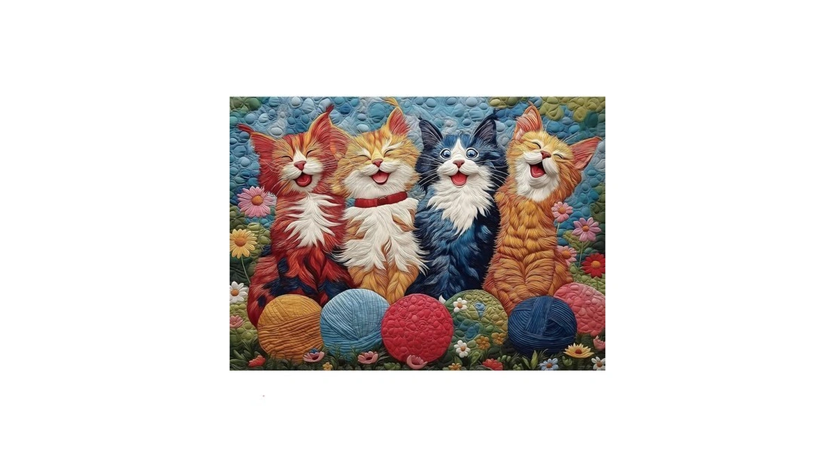 Puzzles For Adults 500 Pieces - Joyful Cat, Quilted Patchwork