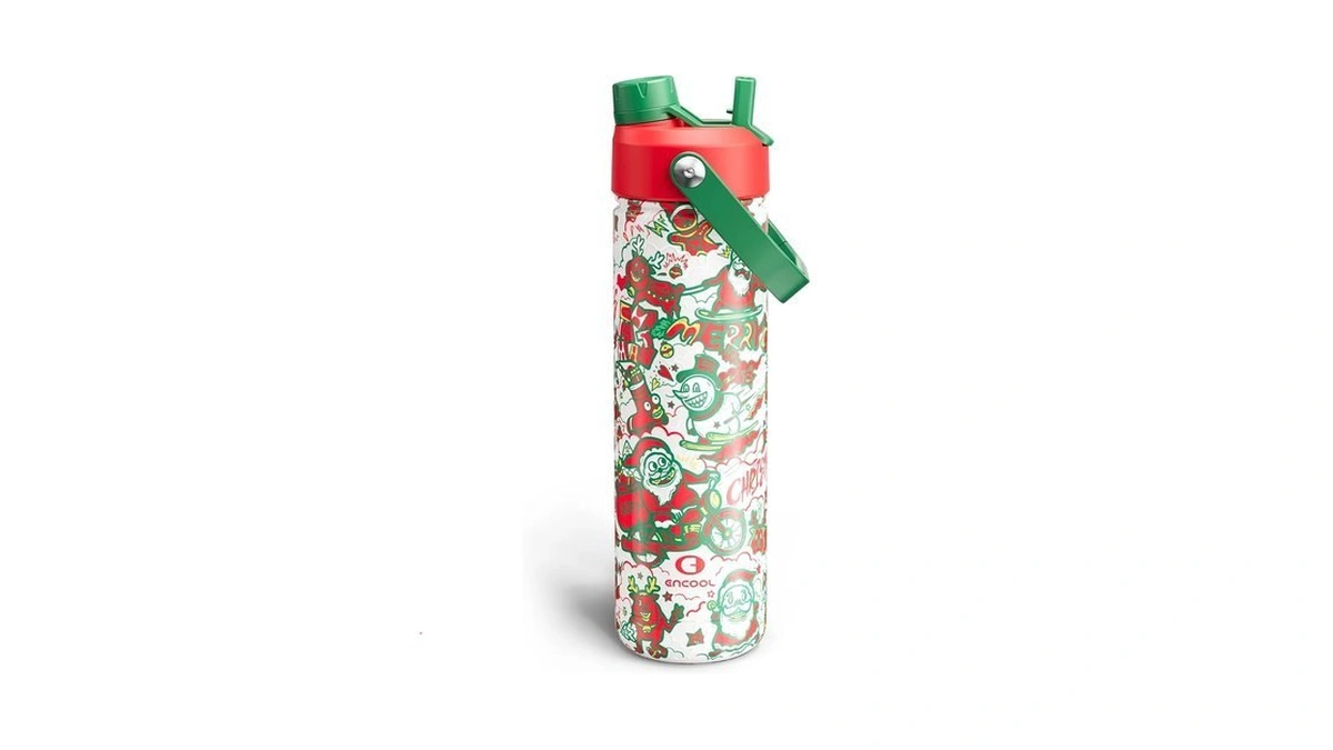 Encool Christmas Insulated Water Bottle With Straw, Stainless Steel Water