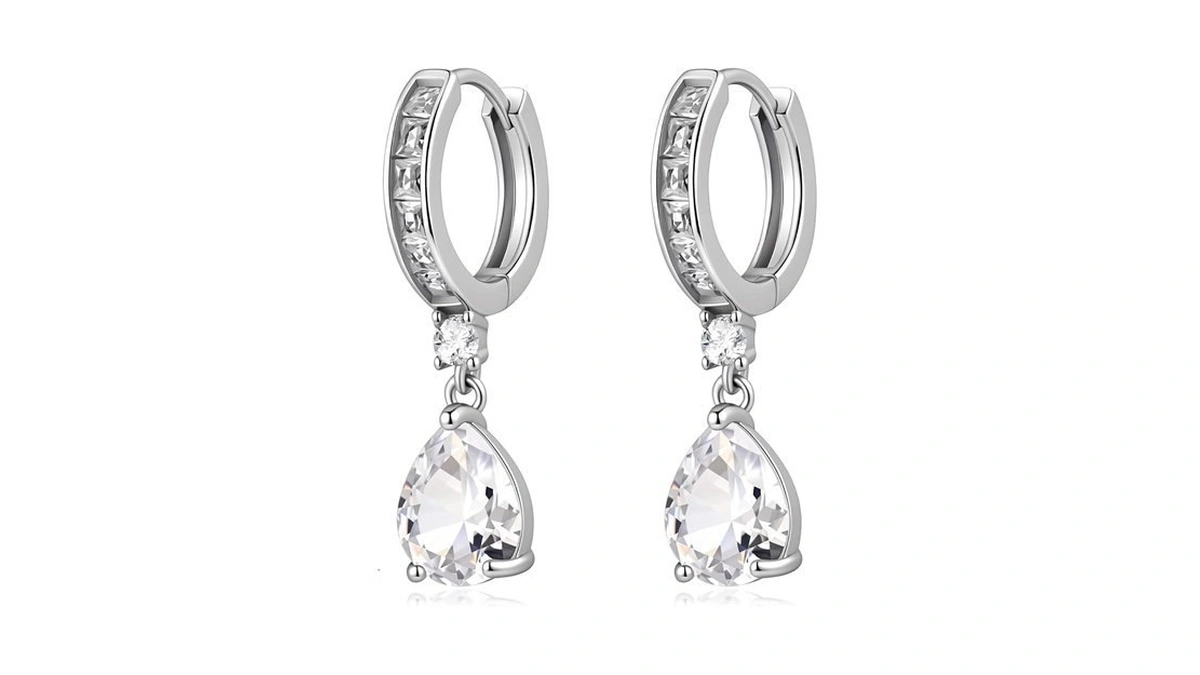 Zikichiky Cubic Zirconia Silver Hoop Dangle Earrings For Women Teardrop
