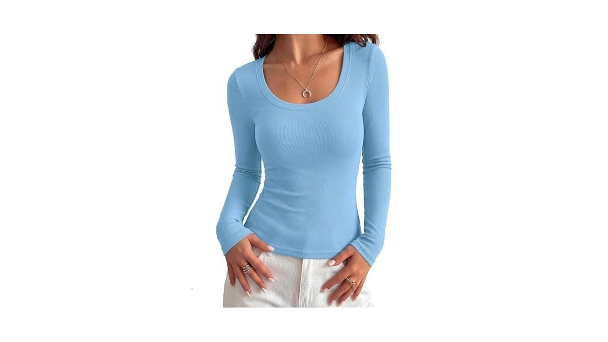 Kirundo Ribbed Long Sleeve Tops For Women Scoop Neck Shirts,light