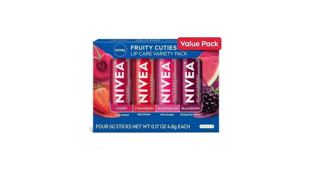 Nivea Lip Care, Fruity Cuties Lip Balm Variety Pack, 4